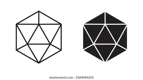 Dice d20 icon set in thin line. vector illustrations for web