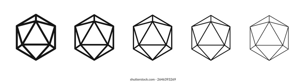 Dice d20 icon vector outline set illustration sign