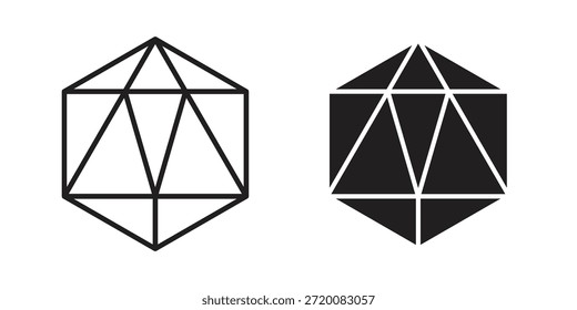 Dice d20 icons of black colored in various styles