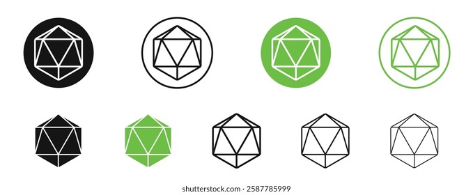 Dice d20 icons in black and green colors collection