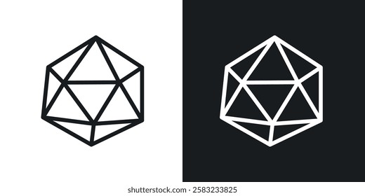 Dice d20 icons in black and white liner strokes for web design.