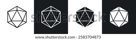 Dice d20 icons collection in black and white filled and line versions