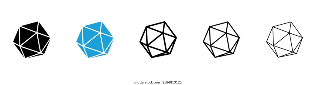 Dice d20 icons collection vectors in black and blue