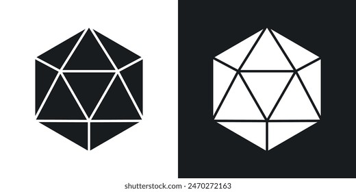 Dice d20 icons. Die with 20 sides vector icon. 3D d20 polyhedron symbol.