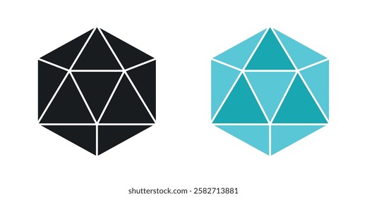 Dice d20 icons set vectors black and colored style