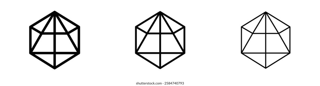 Dice d20 icons in three different stroke lines