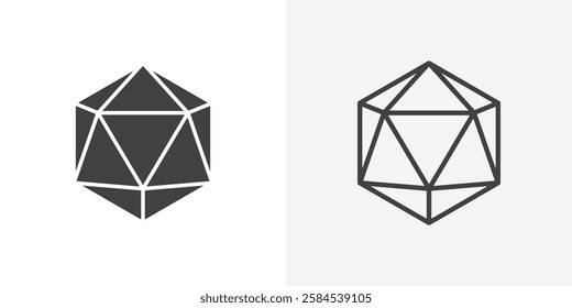 Dice d20 icons vectors illustrations in black fill and liner versions