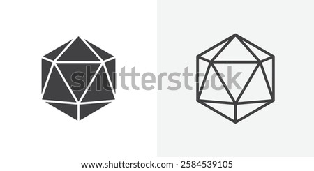 Dice d20 icons vectors illustrations in black fill and liner versions