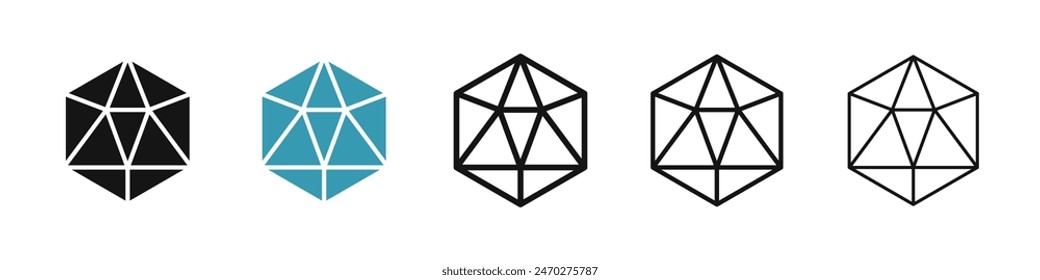 Conjunto de iconos de línea de dados d20. dado con icono de Vector de 20 lados. Signo de poliedro 3d d20 para diseños de UI.