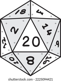 Dice d20 por jugar Dnd. Juego de mesa de mazmorras y dragones. Tesoros, espada paladina. 