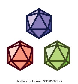 Dice d20 for playing Dnd. Dungeon and dragons board game. Set of Cartoon outline illustration