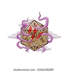 Dice d20 for playing Dnd. Dungeon and dragons board game. Cartoon outline drawn illustration. Role play gaming svg