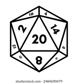 dice d20, dice rpg vector icon	