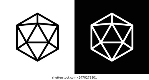 Dados símbolos d20. Muere con el signo de Vector de 20 lados. Icono de poliedro 3D d20.