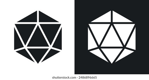 Icono de Vector dado d20 en color blanco y negro sólido