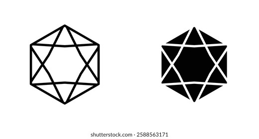 Dice d20 vectors icons set in filled and strokes on white background