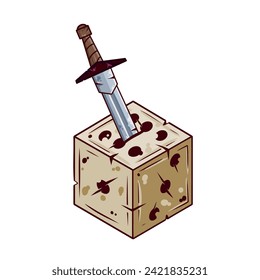 Dice d6 for playing tabletop board game. Cartoon outline drawn illustration. Fantasy art sticker