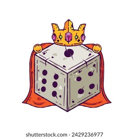 Dados d6 para jugar juego de mesa. Ilustración dibujada de contorno de caricatura. Pegatina de arte de fantasía, juego de mesa de aventura, decoración de juego de rol rey