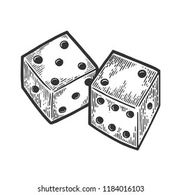 Dice engraving vector illustration. Scratch board style imitation. Black and white hand drawn image.