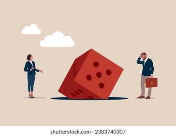 Dice fell into a pit. Uncertainty. Modern vector illustration in flat style