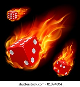 Dice in fire. Illustration on black background