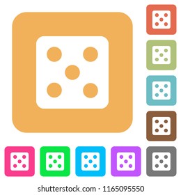 Dice five flat icons on rounded square vivid color backgrounds.