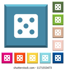 Dice five white icons on edged square buttons in various trendy colors