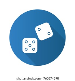 Dice flat design long shadow glyph icon. Gambling. Vector silhouette illustration