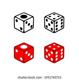 Dice Flat Icons Set Vector Isolated on White