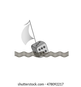 dice floating in the waves on the sails