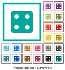 Dice four flat color icons with quadrant frames on white background