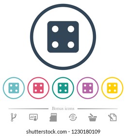 Dice four flat color icons in round outlines. 6 bonus icons included.