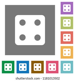 Dice four flat icons on simple color square backgrounds