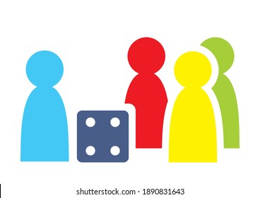 Dice and four pieces, game, color vector illustration