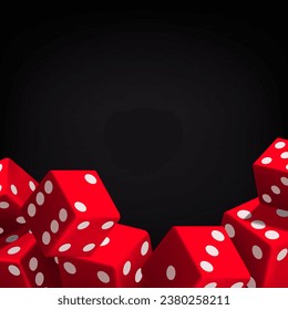 Dice frame. Red dice on a black background. Vector illustration.