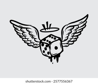 Dice gambler with wings clip art illustration vector t shirt design element print art editable