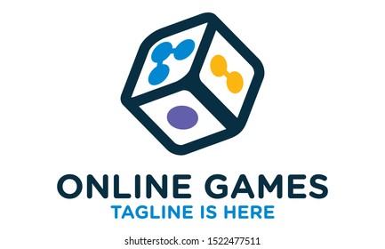 Dice game or casino house logo design template. Two devil's bones flat linear vector icon isolated on white