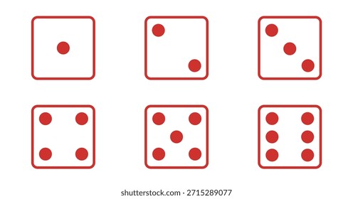 Würfelspiel Würfel, Glück, Chance, Wette, Glücksspiel, Vektorsymbol, einzelne Illustration, weiß und rot, Brettspiel-Symbole, Spiel, flaches Design, auf transparentem Hintergrund.