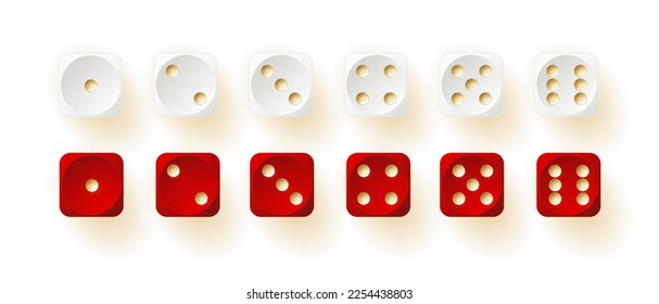 Dice game with cubes vector illustration. Cubes gambling objects to play in casino, dice from one to six dots and rounded edges