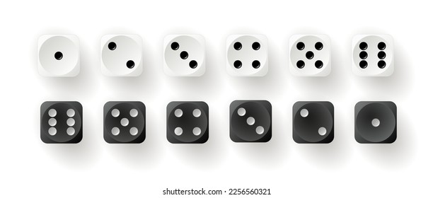 Dice game with cubes vector illustration. Cubes gambling objects to play in casino, dice from one to six dots and rounded edges