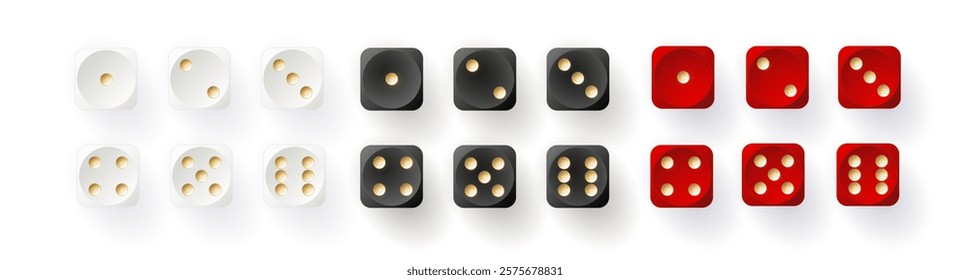 Dice game with cubes vector illustration. Cubes gambling objects to play in casino, dice from one to six dots and rounded edges