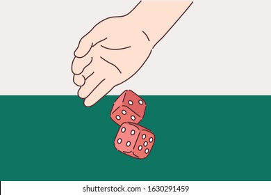 The dice game: hand throwing game cubes. Hand drawn style vector design illustrations.