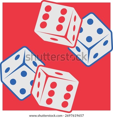 Dice game. Red and blue dice. 3D vector illustration.
