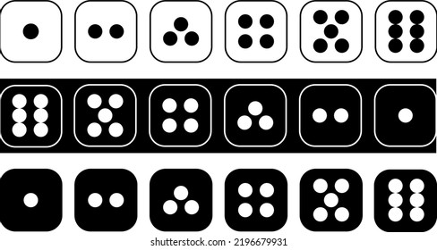 Dice game. Set of game dice, isolated on a white background. The dice are in flat and linear designs from one to six. Vector illustration.