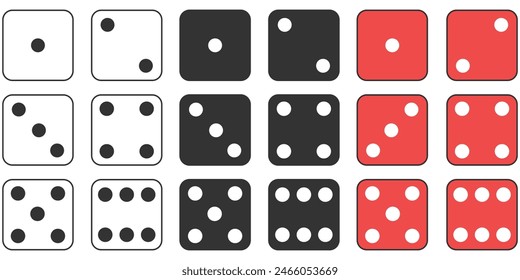 Juego de dados con Ilustración vectorial de cubos blancos, negros y rojos.