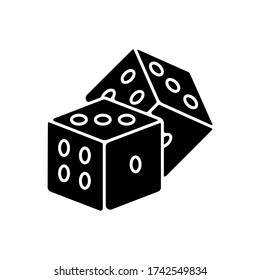 Dice games black glyph icon. Traditional board games, gambling silhouette symbol on white space. Friendly party entertainment activity, casino recreation. Cubes with dots vector isolated illustration