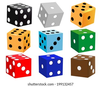 dice for games of different colors on a white background