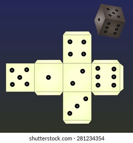 Dice for games. Paper Dice Template. Vector, 3D.