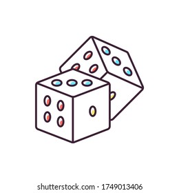 Dice games RGB color icon. Traditional board games, gambling. Friendly party entertainment activity, casino recreation. Cubes with dots isolated vector illustration