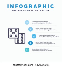 Dice, Gaming, Probability Blue Infographics Template 5 Steps. Vector Line Icon template. Vector Icon Template background